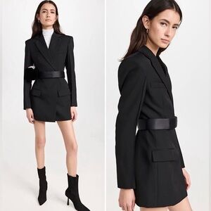 Alexander Wang Dry Wool Twill Tailored Blazer Jacket Dress w/ Logo Belt 6